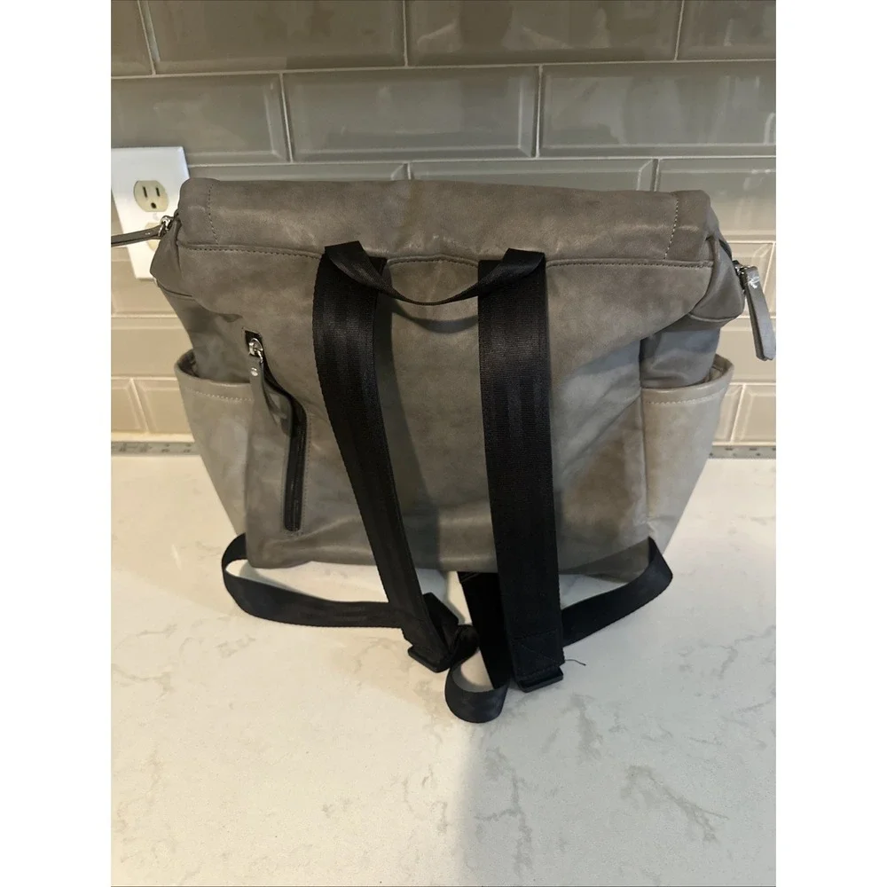 Petunia Pickle Bottom Boxy Backpack in Pewter Gray Matte Leatherette Diaper Bag